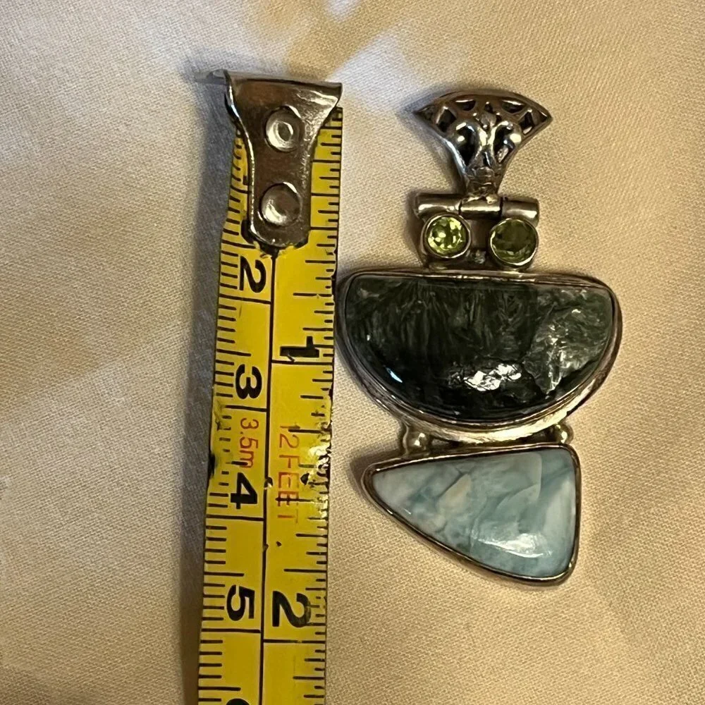 Labradorite Larimar and Peridot 0.925 Silver Necklace Pendant